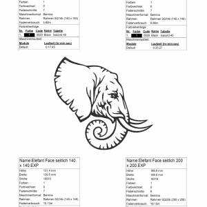 Stickdatei Elefant Face seitlich - 4 Größen ab 10 x 13 cm – Afrika Tiere, Wüstentiere, Steppentier Stickmotiv, digitale Bild 4