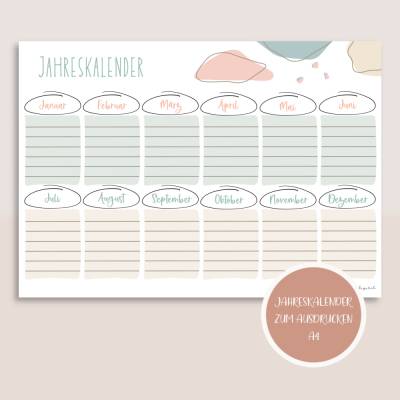Jahreskalender (undatiert) zum Ausdrucken A4 | Planer&Listen Printables