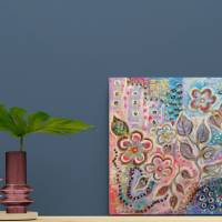 INDIA - abstraktes Acrylbild blau-rosa auf Leinwand 40cmx40cm Bild 3