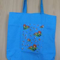 Tasche / Beutel Einkaufsbeutel, Stofftasche mit Fliegenpilz auf blau - der Umwelt zuliebe - zero waste Bild 1