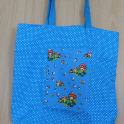 Tasche / Beutel Einkaufsbeutel, Stofftasche mit Fliegenpilz auf blau - der Umwelt zuliebe - zero waste