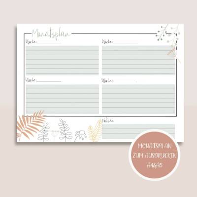 Monatsplan, Monatsplaner zum Ausdrucken A4&A5 | Planer&Listen Printables