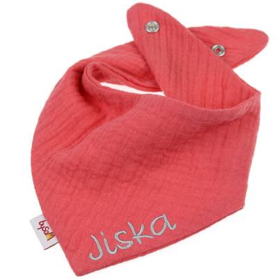 Musselin - Halstuch mit Namen * Uni coralle "