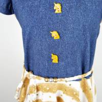 Drehkleid - Kleid mit Drehrock Jeanslook Glitzer Streifen Gold Einhorn Bild 3