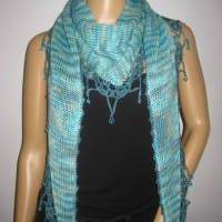 Dreieckstuch, Schaltuch mit Perlenkante, aus handgefärbter Wolle, gestrickt und gehäkelt, Schal, Stola Bild 2
