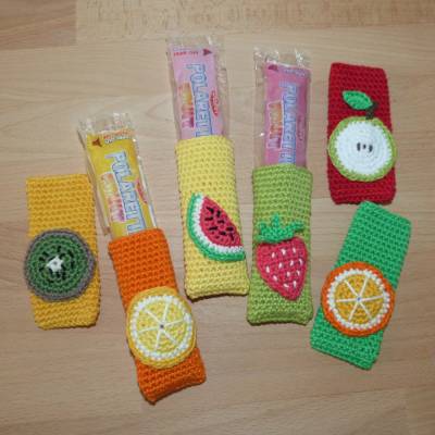 Häkelanleitung Wassereis-Taschen mit Früchten, 6 Modelle, pdf-Datei