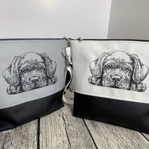 Hund, Umhängetasche, Handtasche - aus tollem Kunstleder genäht und bestickt - süßer Hund - Labrador - 30 x 32 x 8 cm Bild 2