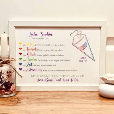 Personalisiertes Geldgeschenk zur Einschulung im Bilderrahmen mit Name & Datum – Kreatives Andenken zum Schulanfang