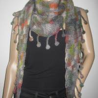 Schaltuch grau-bunt mit Farbverlauf, Schal, aus weicher Wolle gehäkelt Bild 3