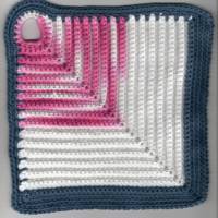 T0040 gehäkelt 2 Topflappen Baumwolle Handarbeit rosa weiß jeansfarben Küche Bild 2