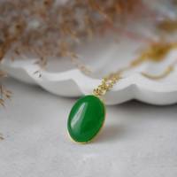 Kette Jade grün, Gold, Oval, Edelstein grün Kette, grüne Jade Anhänger, Halskette grüner Stein, grüne Kette, Edelstahl Bild 1