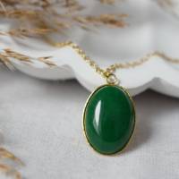Kette Jade grün, Gold, Oval, Edelstein grün Kette, grüne Jade Anhänger, Halskette grüner Stein, grüne Kette, Edelstahl Bild 4