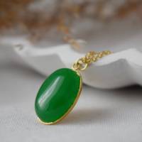 Kette Jade grün, Gold, Oval, Edelstein grün Kette, grüne Jade Anhänger, Halskette grüner Stein, grüne Kette, Edelstahl Bild 5