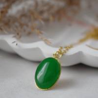 Kette Jade grün, Gold, Oval, Edelstein grün Kette, grüne Jade Anhänger, Halskette grüner Stein, grüne Kette, Edelstahl Bild 6