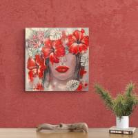MYSTERIOUS LOVE - Acrylgemälde mit Hibiskus und Frangipani 60cmx60cm Bild 6