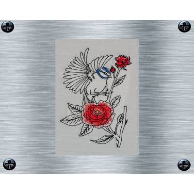 Stickdatei Meisen mit Rosen uni / bunt - 13 x 18 Rahmen - Botanische Stickmotive, Blumenstickerei, Rosen