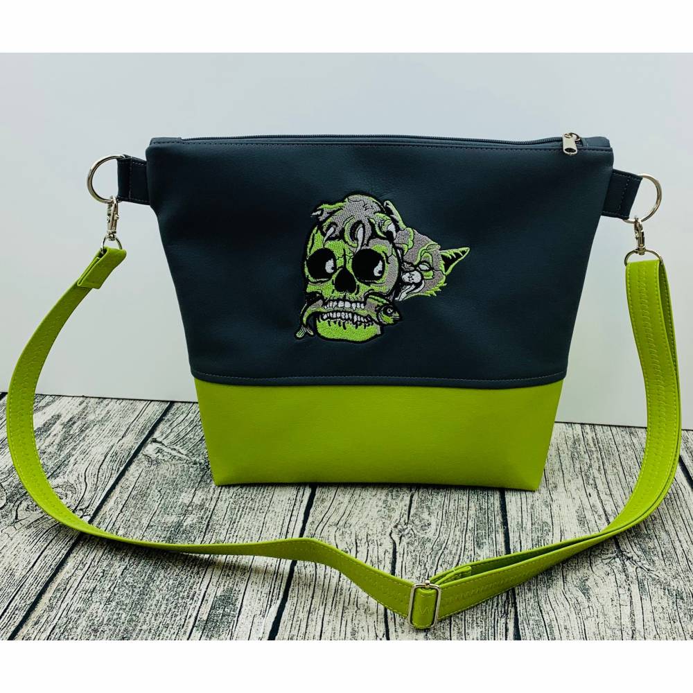 Milow grün Schädel Katze Skull Tasche Handtasche