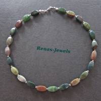 Edelsteinkette Indien Achat rechteckig grün braun Perlenkette Edelstein Kette Collier Bild 3