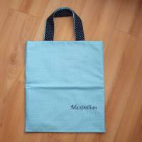 Kindertasche hellblau dunkelblau mit Namen personalisiert / Tasche / Stoffbeutel / Baumwoll Beutel Bild 1