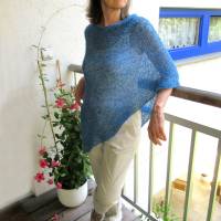 Blauer Poncho aus Baumwolle, gestricktes Cape für den Sommer, Grobstrick Boho Überwurf Bild 10