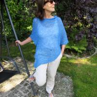 Blauer Poncho aus Baumwolle, gestricktes Cape für den Sommer, Grobstrick Boho Überwurf Bild 5