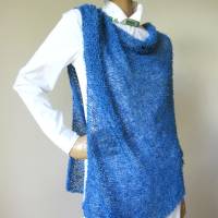 Blauer Poncho aus Baumwolle, gestricktes Cape für den Sommer, Grobstrick Boho Überwurf Bild 7