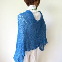 Blauer Poncho aus Baumwolle, gestricktes Cape für den Sommer, Grobstrick Boho Überwurf Bild 8