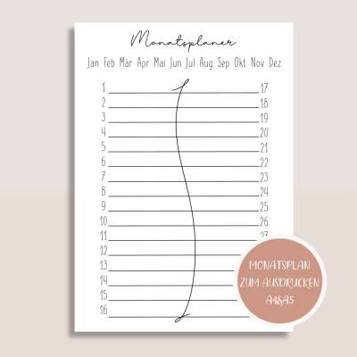 Monatsplan, Monatsplaner undatiert zum Ausdrucken A5&A6 | Planer&Listen Printables