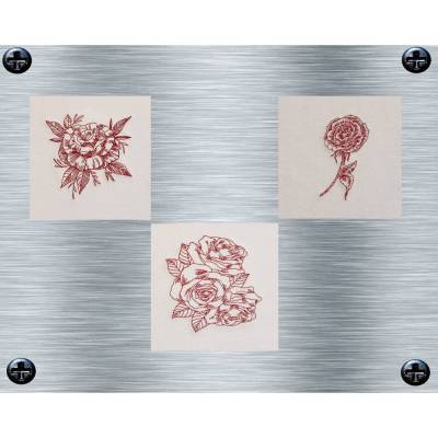 Stickdatei Redwork Rosenset 3 - 10 x 10 Rahmen - Botanische Stickmotive, Blumenstickerei, digitale Stickdatei
