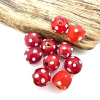 10 alte rote Skunk Perlen mit weißen Punkten - hellrote venezianische Handelsperlen Bild 3