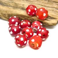 10 alte rote Skunk Perlen mit weißen Punkten - hellrote venezianische Handelsperlen Bild 5