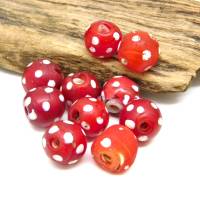 10 alte rote Skunk Perlen mit weißen Punkten - hellrote venezianische Handelsperlen Bild 6