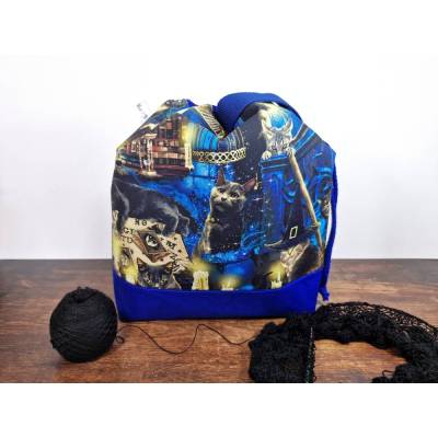 Strickprojekttasche "Magie und Katzen" Größe L, Garnbeutel für Strickzeug und Häkelzeug