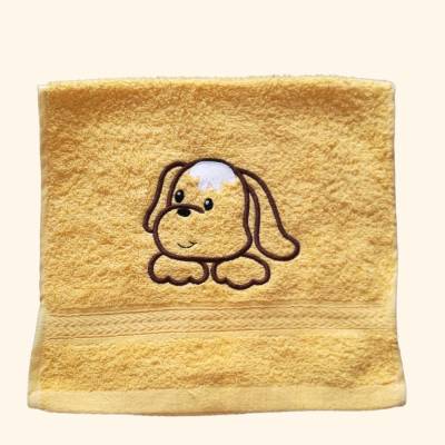kuschelweiches Handtuch bestickt mit kleinen Tieren, Blickfang für jedes Bad, Baumwolle,gelb mit einem kleinen Hund