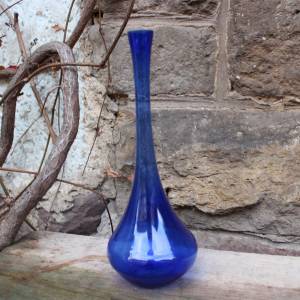 filigrane Vase Solifleurvase blaues Glas mundgeblasen Lauscha 70er Jahre Vintage DDR Bild 1