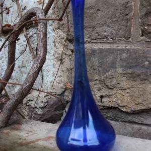 filigrane Vase Solifleurvase blaues Glas mundgeblasen Lauscha 70er Jahre Vintage DDR Bild 2