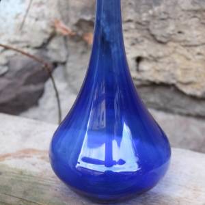 filigrane Vase Solifleurvase blaues Glas mundgeblasen Lauscha 70er Jahre Vintage DDR Bild 4