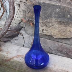 filigrane Vase Solifleurvase blaues Glas mundgeblasen Lauscha 70er Jahre Vintage DDR Bild 5