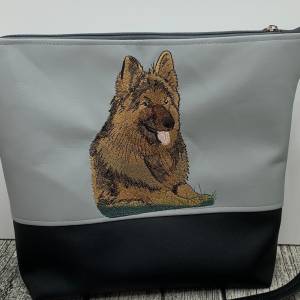 Tasche Schäferhund Milow Handtasche Umhängetasche aus tollem Kunstleder handmade bestickt genäht grau schwarz Bild 2