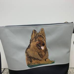 Tasche Schäferhund Milow Handtasche Umhängetasche aus tollem Kunstleder handmade bestickt genäht grau schwarz Bild 4