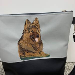 Tasche Schäferhund Milow Handtasche Umhängetasche aus tollem Kunstleder handmade bestickt genäht grau schwarz Bild 6
