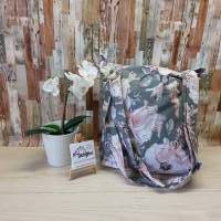 Stoffbeutel, Einkaufstasche aus Stoff, 2 lagig genäht, Schultertasche, Stoffbag, Shopper Tasche mit Blume Bild 1