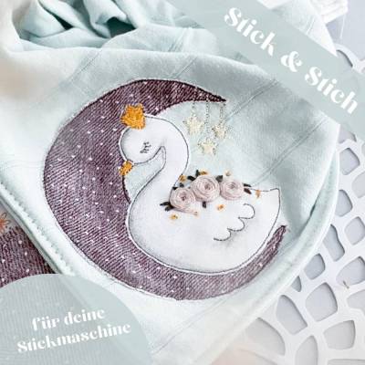 Stick & Stich Schwan - verbinde Stickmaschine & Handstickerei - Stickdatei 