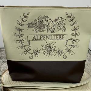 Alpenliebe Tasche Milow beige/braun Handmade bestickt - aus Kunstleder mit passendem Schultergurt - Tasche - Handtasche Bild 1