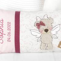 Personalisiertes Kissen zur Geburt oder Taufe, mit Schmetterlings Teddy Bild 1