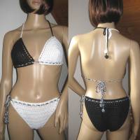 Bikini, Häkelbikini in schwarz-weiß aus Baumwolle mit Elasthan Bild 1