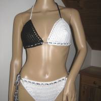 Bikini, Häkelbikini in schwarz-weiß aus Baumwolle mit Elasthan Bild 2