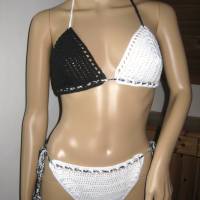 Bikini, Häkelbikini in schwarz-weiß aus Baumwolle mit Elasthan Bild 3