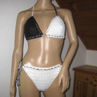 Bikini, Häkelbikini in schwarz-weiß aus Baumwolle mit Elasthan Bild 5