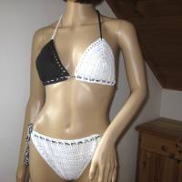 Bikini, Häkelbikini in schwarz-weiß aus Baumwolle mit Elasthan Bild 6